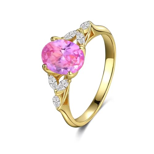 S925 Sterling Silver 18k Gold-plated Wedding Engagement Ring Pink Oval 0.6x0.8cm Main Stone Niche Light Luxury Versatile Women's Ring Valentine's Day Gift, Size 6-8