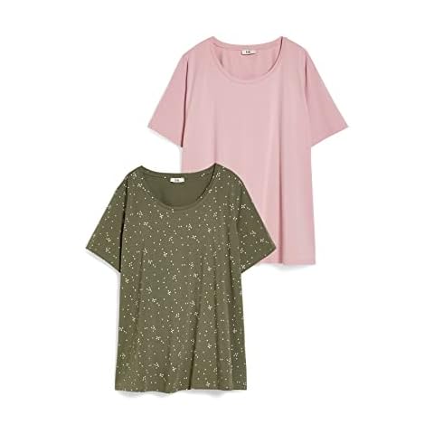 C&A Damen Unifarben|Bedruckt T-Shirt Rundhalsausschnitt 2er Pack Cover