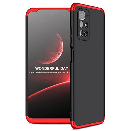 Image of Designerz Hub Redmi Note 11T 5G / Poco M4 Pro 5G Cover Case Ull Body 3 in 1 Slim Fit Complete 3D 360 Degree Protection Hybrid Hard Bumper Back Case Cover Black & Red