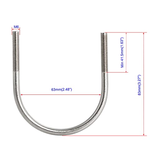 Image of Round U-Bolts 2.48 inch(63mm) Inner Width M6 Thread 304 Stainless Steel Silver with Plates Nuts Flat Washers for Car /RV /Trailer Bumper, 2Pcs