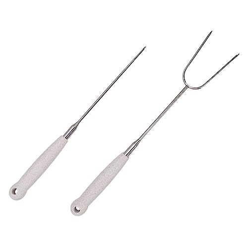 FUNOMOCYA 2 Pcs Telescopic Barbecue Forks Stainless Steel Camping Forks for Easy Grilling of Fish Balls Sausages Vegetables Portable Bbq Tools for Outdoor Picnics Family Gatherings