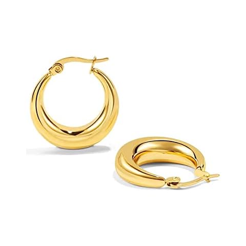 Chunky Hoop Earrings 18k Gold Plated Round Hoops for Women Hypoallergenic Earrings Lightweight Minimalist Jewelry Gift Cover