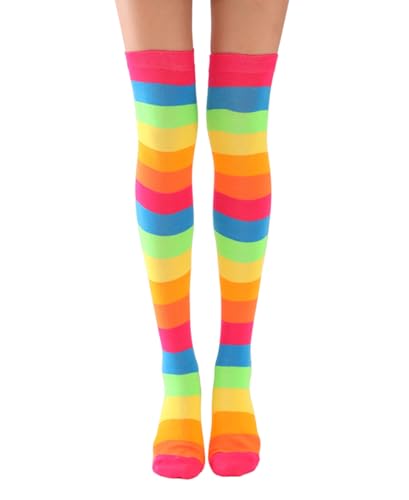 Image of Womens Thigh High Socks Athletic Stripe Cute Colorful Over the Knee High Sock Colorful Long Tube Sock