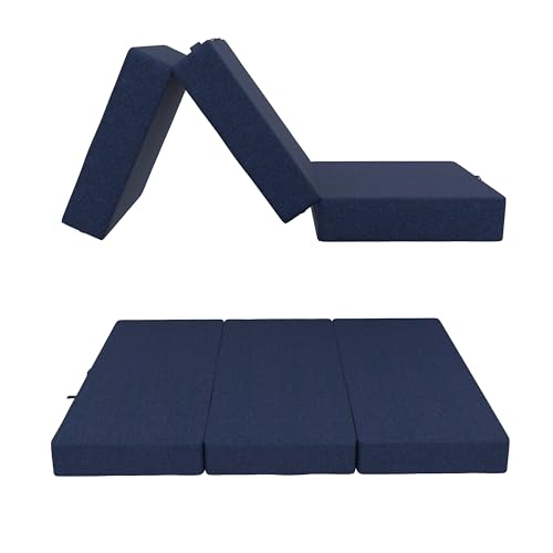 POKAR Colchón Plegable Colchon Coche Cama Plegable para Invitados Camping Cuna de Viaje 80 x 195 x 15 cm, Azul Oscuro