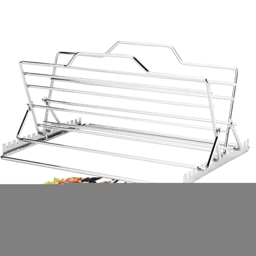 Soporte de pavo para ahumador rejilla de acero inoxidable ajustable para bandeja de asar carne 7
