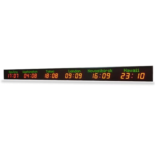 Horloge universelle à fuseaux horaires, horloge numérique multi-fuseaux horaires, horloge universelle à LED, 5 niveaux de luminosité, horloge universelle pour 3/4/5/6 villes, pour bureaux,6City