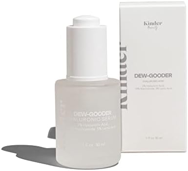 Kinder Beauty Dew-Gooder Hyaluronic Serum | Deeply Hydrating Anti-Aging Face Serum With Pure Hyaluronic Acid, Niacinamide & Lactic Acid | Moisturizes, Plumps and Repairs Skin, Reduces Fine Lines & Wrinkles | Clean, Vegan, Cruelty-Free | 1 fl. oz. (30 ml)
