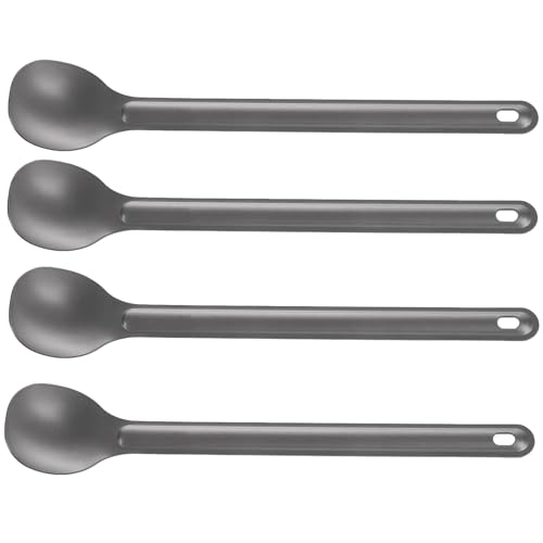 Kznifmk 4Pcs Cuchara de Titanio 21.5Cm X 3.9Cm Cuchara de Camping Vajilla Al Aire Libre Cuchara de Titanio de Manejar