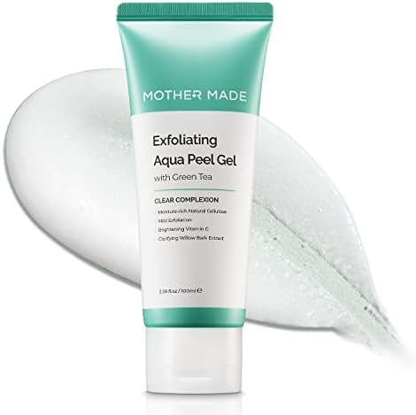 MOTHER MADE Exfoliating Vegan Facial Peel Gel with Green Tea, Vitamin E, Hyaluronic Acid, 3.38 fl. oz.| Gentle Natural Face & Full Body Scrub Exfoliator, Cleansing, Peeling, Korean Skincare