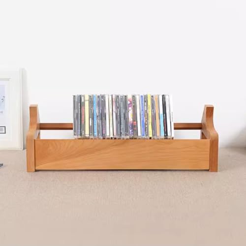 Stojak na płyty CD z litego drewna – 49 x 18,8 x 15,6 cm pulpit na płyty CD DVD, Blu-ray i dyski do gier wideo, stylowy stojak do przechowywania płyt z czarnego orzecha włoskiego do kolekcji płyt