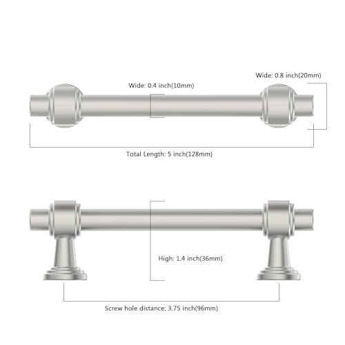 Image of 10 Pack 3.75 inch(96mm) Brushed Satin Nickel Cabinet Pulls Kitchen Cabinet Handles Cabinet Hardware Nickel Drawer Pulls for Cupboard CK0081