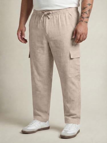 Image of Urbano Plus Men's Straight Fit Linen Cargo Pants with 6 Pockets