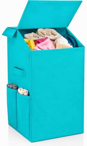 75 Liter Non Woven Laundry Basket with 2 Side Pockets for Socks and Handkerchief |Foldable Clothes Storage Bin Organizer for Dirty Clothes, Kids Toys,