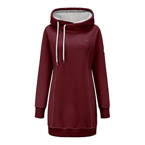 ELFIN Hoodie Pullover Damen Lange Sweaterkleid Kapuzenpullover Sweatshirt Pulli Herbst Winter