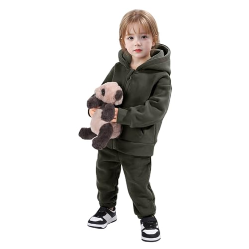 Girls 2 Piece Outfit Sweatsuit Winter Hooded Zip Up Kids Fleece Jacket for Boys Thermal Workout Tracksuit Fall Outfits4