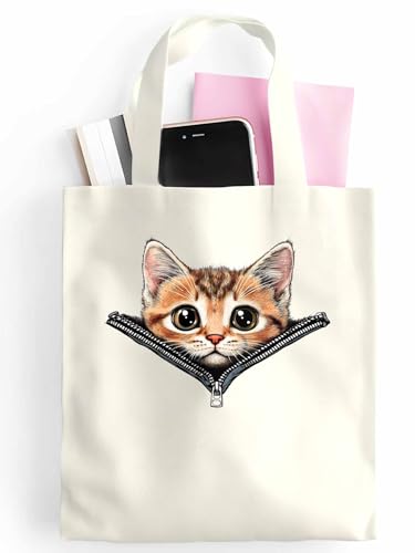Canvas Tote Bags,Grocery Shopping Cloth Bag Cute Cat Open Zipper Reusable Shoulder Bags Tote Bag for Travel Work Gym2