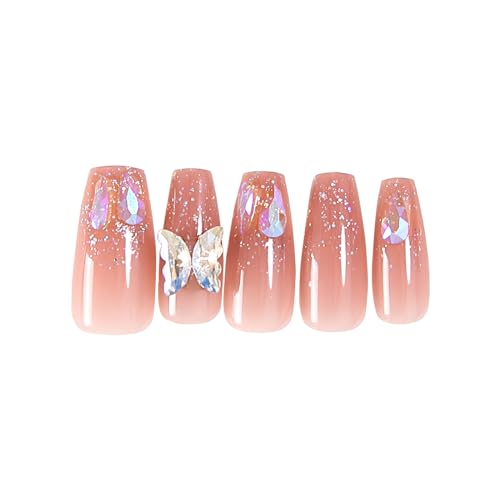 YUPEIUKLI Uñas postizas de mariposa Bailarinas largas Uñas adhesivas Puntas de uñas de cobertura completa Uñas artificiales Presione las uñas para mujeres