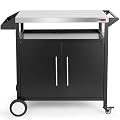 OuterMust Grill Table Outdoor Kitchen Cabinet, Moveable Outdoor Prep Table & Bar for Storage, Grilling and Pizza Oven, Multifunctional Silver & Black