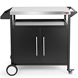 OuterMust Grill Table Outdoor Kitchen Cabinet, Moveable Outdoor Prep Table & Bar for Storage, Grilling and Pizza Oven, Multifunctional Silver & Black