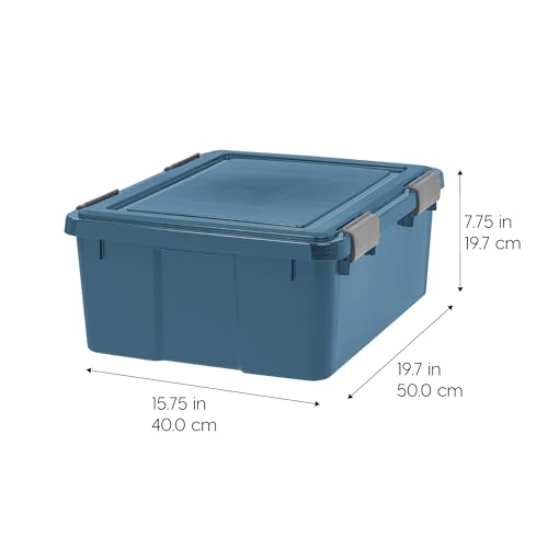 Image of IRIS USA WeatherPro 31 Qt Eco-Friendly Storage Bins with Lids, 4 Pack, BPA-Free Plastic Gasket Box with Tight Latch and Seal, Stackable Nestable Tote Tub - Navy