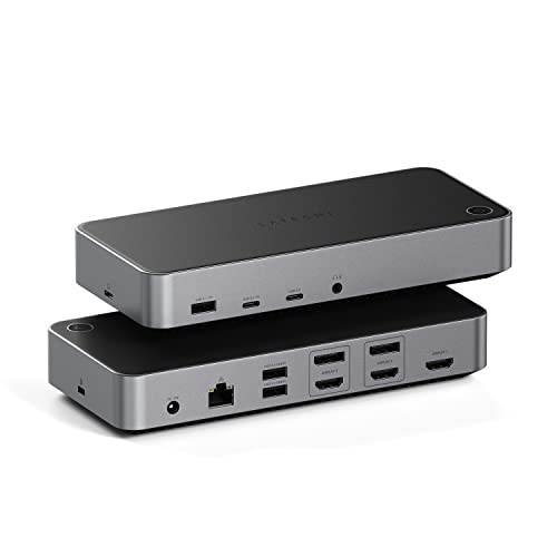 Satechi 12 in 1 Triple 4K USB C Docking Station, 100W Charging, 2 DisplayPort, 3 HDMI, 4 USB C, USB-A, Gigabit Ethernet, and Audio Jack for Mac/Windows, MacBook Air/Pro M4, DisplayLink Required
