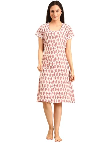 Image of Rupa Jon Aishwarya Women Short Printed Nighty in Premium Cotton Blend Fabric, Midi Length, Night Dress, Three-Fourth Length for Comfortable Everyday Wear