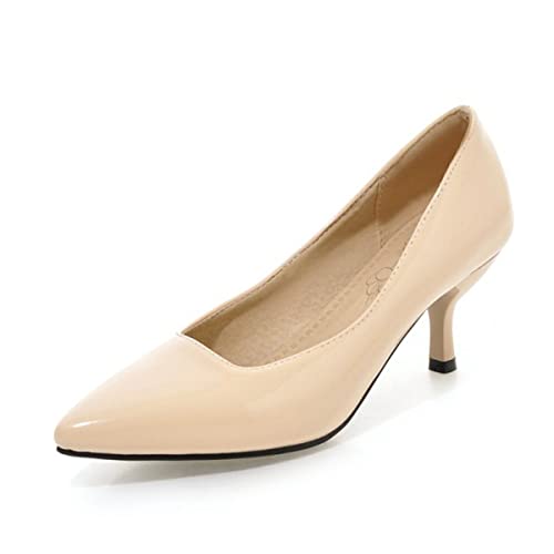 Women's PU Leather Candy Color Pointed Toe Sexy Formal Working Pumps,Middle Heels Comfortable Office Ladies Walking Wedding Pump Shoes