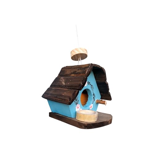 Casinha de passarinho com comedouro feita de madeira - Decoração de Jardim - Varanda - Quintal (casi