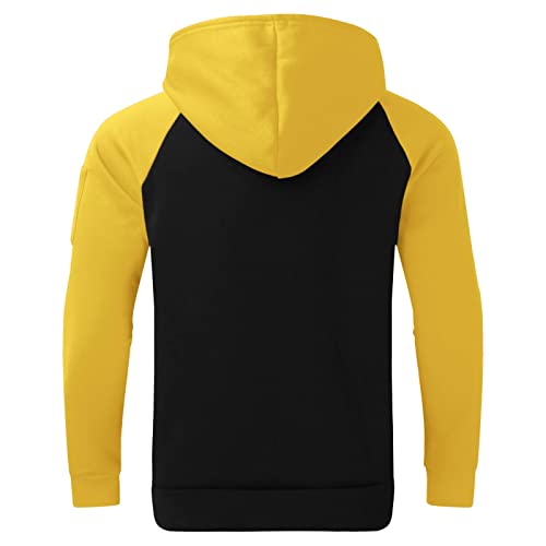 Mens Color Block Pullover Hoodie Sweatshirt Sleeve Zip Pocket Kangaroo Pocket Drawstring Hood Casual Streetwear4