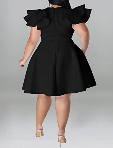 IyMoo Women's Plus Size Cape Flutter Sleeve Stretchy A Line Swing Flared Skater Cocktail Party Dress with Pockets4