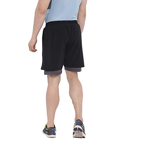 Image of CHKOKKO Double Layered Gym Shorts for Men Workout | Compression Inner Layer with Pockets Across Inner Outer and Back | Dry Fit Sports Athletic wear for Running Jogging or Training