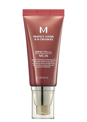 MISSHA M Perfect Cover BB Cream N.º 26 Natural Caramel - Tono medio con subtono neutro/cálido SPF 42 PA+++ 50 ml - Crema hidratante con color para el rostro con protección solar.