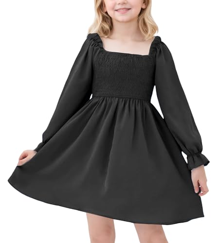 A-Line Vestido de Niña Vestido Infantil Cuello Cuadrado Boda Cumpleaños Bola Negro 110