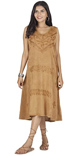 GURU-SHOP, Abito Estivo Boho Ricamato, Abito Midi