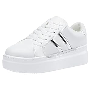 Jeossy Women’s Platform Chunky White Casual Sneakers, Comfort 8028 Trendy Sneakers So Light Weight