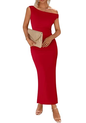 Image of BTFBM 2026 Summer Wedding Guest Dresses for Women One Shoulder Bodycon Ruched Mesh Formal Cocktail Spring Fall Maxi Dress