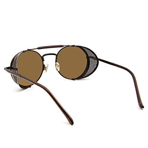 Image of RONSOU Steampunk Style Round Vintage Polarized Sunglasses Retro Eyewear UV400 Protection Matel Frame