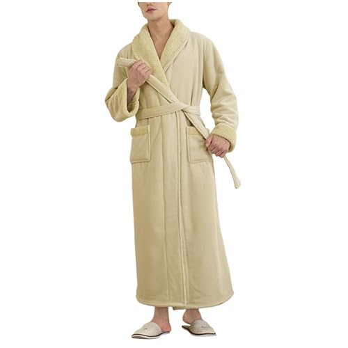 Mens Plush Fluffy Shawl Collar Bathrobe Plus Size Cozy Warm Thick Fleece Spa Robe Sherpa Long Sleepwear