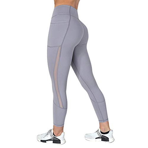 FONMA Womens Yoga Pants Stitching Pockets Tight Fitness Trouser and Sports Pants Gray