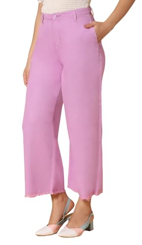 Image of TWGE Women's High Waist Wide Leg Jeans - Single Button, Stretchable Denim Pants - Ankle Length - Stylish Casual Wear