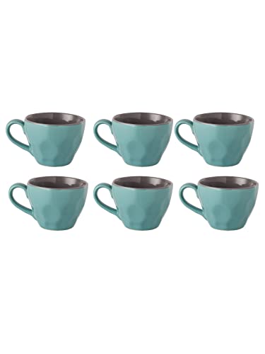 Image of miah decor Ceramic Coffee Mug Set of 6 | 220ml Tea Cups Set | Teal & Grey Ceramic Cups | Hand Textured Coffee Cups & Mugs | Modern Tea Mug Set | Microwave & Dishwasher Safe