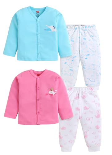 Image of LuvLap Baby Boys & Girls Regular Fit 100% Cotton Half Sleeves Jhabla & Shorts Set Pack of 2