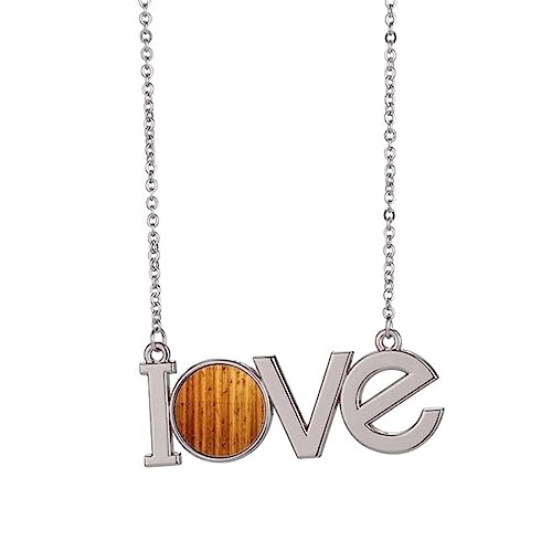 Collier pendentif bois orange avec texture amour et effet plancher M