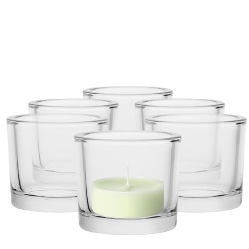 Trend For Home Kerzenhalter Set Teelichthalter Glas Teelichtgläser, Set von 6, Tischdeko Hochzeit Kerzengläser Teelichtglas Behälter Teelichtglas, Collection Luna, 9x9x8 cm, Transparent