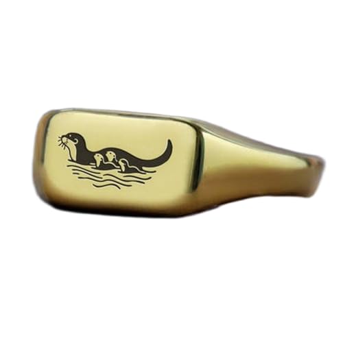 Bague loutre rectangulaire vintage à porter au quotidien, bijou argent 925 et or