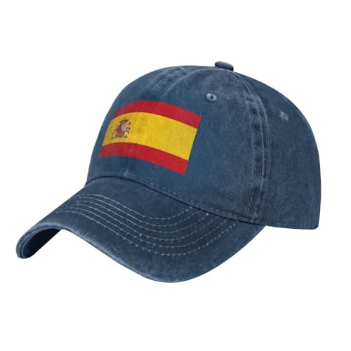 Gorra de béisbol lavada con la bandera de España para adultos, elegante y transpirable con correa ajustable, Azul marino, talla única