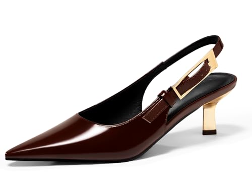 Image of Coutgo Womens Slingback Kitten Heels Closed Pointed Toe Pumps Buckle Strap Wedding Party Dress Shoes