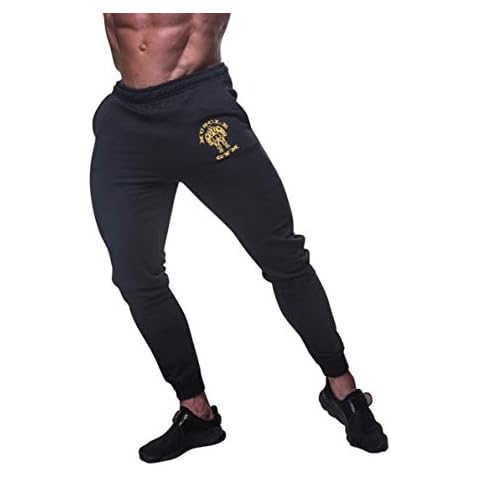 Mens Zip Gym Joggers Sweatpants Tracksuit Jogging Bottoms Running Trousers with Pockets, L, Blac Cover