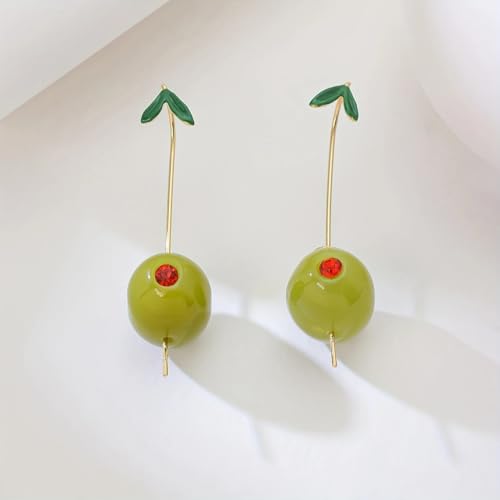 Statement Olive Earrings – Asymmetrical Fruit Drop Design with Gold Stem, Fun Costume Jewelry for Women Holiday Party4