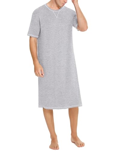 SWOMOG Men's Nightshirt Short Sleeve Nightgown Soft Loose Sleepwear Lightweight Nightwear Comfy Henley Sleep Shirt S-XXL3
